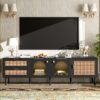 Rattan TV Stand With 3 Cabinets & 2 Drawers, Rattan-Inspired Media Console Table For Tvs Up To 80'', LED Light Entertainment Center, TV Cabinet For Living Room - Black - Image 25