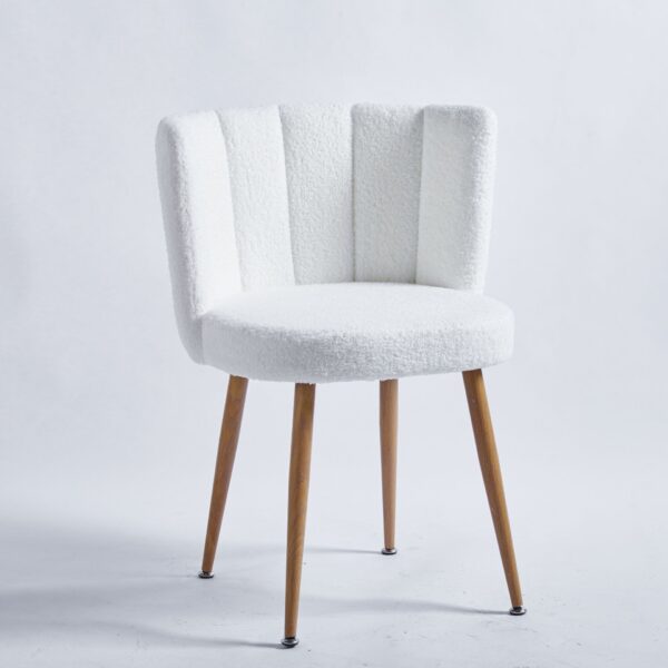 Modern Dining Chair (Set of 2) With Iron Tube Wood Color Legs, Shorthair Cushions And Comfortable Backrest, Suitable For Dining Room, Living Room, Cafe, Simple Structure - White