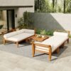 6 Piece Patio Sofa Set, Acacia Wood Outdoor Modular Sectional Garden Furniture Set L Shaped Conversation Set, Convertible Daybed With Tea Table, Ottoman, 5 Cushions And Pillows - Teak / Beige - Image 5