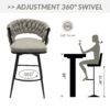 28" Bar Chair Linen Woven Bar Stool (Set of 2) Upholstered With Legs, 360 Swivel, Counter Arm Chairs With Back Footrest - Gray - Image 18