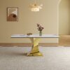 Modern Rectangular Dining Table For 6 - 8, Plated Hourglass Base, Sintered Stone Top - Gold / White - Image 2