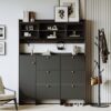 Multifunctional Tipping Bucket Shoe Cabinet With Storage Shelf & 6 Flip Drawers, Large Hall Tree With Tempered Glass Doors, Foyer Cabinet With 4 Hooks For Hallway - Black - Image 5