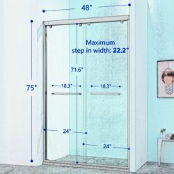 Double Sliding Shower Door Aluminium Alloy Frame, 5 / 16" (8Mm) Thick Sgcc Tempered Clear Glass - Chrome