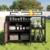 Outdoor Kitchen Island With Storage, Cooking Station, Grill Cart, Foldable Tabletop, And Bottle Opener - Dark Brown - Image 7