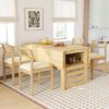 5 Piece Extendable Wood Square Dining Table Set With 2 Drop Leaves, Compact Storage Shelf Kitchen Table Set With Upholstered Chairs For 4 - Natural - Image 4