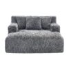 Chenille Interior Lazy Sofa Chaise Longue Armchair With 3 Pillows And Armrests - Gray - Image 10