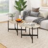Cloud Coffee Table (Set of 2), Coffee Table, End Table With Tempered Changrainbow Glass For Living Room, Bedroom, Office, Balcony - Natural Wood - Image 2