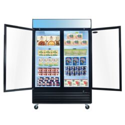 Glass Door Merchandiser Freezer 44.7 Cu.Ft Swing Door Commercial Reach-In Display Freezers With LED Top Panel Upright Freeze Storage - Black