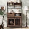 Furniture Style 2 In 1 Pet Friendly Dog Crate Composite Desk Hutch - Rustic Brown - Image 16