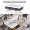 63" Modern Artificial Stone Pandora White Curved Metal Leg Dining Table, 6 People - Antique White / Gold - Image 11
