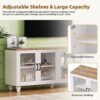 Farmhouse TV Stand With Solid Wood Gourd Shaped Legs For TVs Up To 70", Entertainment Center With Bookshelves & Tempered Glass Doors, Media Console With Adjustable Shelves, Living Room - White / Natural - Image 10