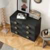 3 Drawer Storage Cabinet, 3 Drawer Modern Dresser, Chest Of Drawers With Decorative Embossed Pattern Door For Entryway, Living Room, Bed Room - Black - Image 3