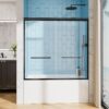 Aluminum Frame Double Sliding Soft Close Bathtub Shower Door, 1 / 4" Tempered Glass And Dual 304 Stainless Steel Handles - Matte Black - Image 4