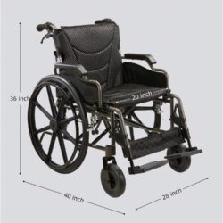 Manual Wheelchair With Double X Force Support Double Brakes 24" Non InflatableTires Lightweight Foldable Transport Wheelchair For All Terrains 350Lbs Capacity Color - Black / Gray