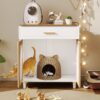 Pet Friendly Furniture Style Cat Litter Box House With Sisal Scratching Door And Charging Socket - Beige / White - Image 6
