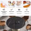 53.15" Modern Artificial Stone Round Carbon Steel Base Dining Table, Can Accommodate 6 People - Black / White - Image 6