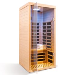 Low Emf 1 Person Wide Space Hemlock Double Doors Great Glass Luxury Indoor Far Infrared Sauna Room - Natural Wood