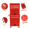 6 Drawer Lockable Tool Cabinet On Wheels Steel Rolling Tool Chest With Detachable Toolbox, 2 In 1 Garage Workshop Storage Organizer With 4 Universal Casters - Red - Image 5