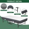 Twin Folding Bed With Memory Foam Mattress Portable Rollaway Bed Sturdy Metal Frame - Brushed Nickel - Image 9