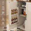 Kitchen Island Cart With Foldable Tabletop & Drop Leaf Mobile Breakfast Bar With Wood Top And Storage - White / Walnut - Image 11
