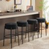 Round High Bar Stools (Set of 2), Contemporary Upholstered Dining Stools For Kitchens, Coffee Shops And Bar Stores - Black - Image 2