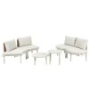 6 Piece Patio Sofa Furniture Set, Half Moon Outdoor Sectional Sofa With 2 High Low Coffee Tables, 4 Pillows & Cushions - Beige - Image 12
