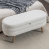 Velvet Fabric Storage Bench With Wood Legs For Living Room And Bedroom - Ivory - Image 5