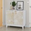 Vintage Carved Buffet Cabinet With Adjustable Shelves, Wooden Decorative Sideboard - White - Image 4