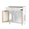 Pet Friendly Furniture Style Cat Litter Box House With Sisal Scratching Door And Charging Socket - Beige / White - Image 9