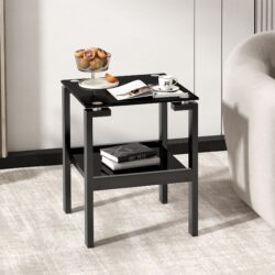 Tempered Glass End Table With 2 Layer, Small Side Table For Living Room - Black