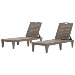2 Piece Outdoor Chaise Lounges With Adjustable Backrest In Light Polypropylene Resin - Light Brown