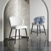 Modern Jacquard Counter Height Bar Stools (Set of 2) With Metal Footrest - White - Image 3