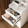 3 In 1 Dressing Table With LED Mirror & Storage Stool, Compact Makeup Vanity - White - Image 5