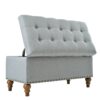 Elegant Ottoman Storage Bench With Recessed Support Hinge, Rivet Trim Linen - Gray - Image 6