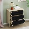3 Drawer Buffet Sideboard With Adjustable Shelves, Storage Cabinet With Natural Seaweed Decor Doors For Living Room Kitchen Entryway - Natural - Image 7