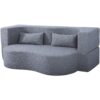 2 In 1 Convertible Sofa Bed, Full Size Folding Loveseat Couch With Soft Teddy Fabric, Floor Sofa Mattress With 2 Pillows, Space Saving Futon For Small Living Room, Dorm - Gray - Image 11