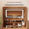 3 In 1 Vanity Desk With Flip Top Mirror, Compact Makeup Table With Glass Top And 3 Drawers For Bedroom - Walnut - Image 5