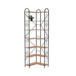Modern 7 Shelf Bookcase With Thickened Iron Frame And Laminate - Brown