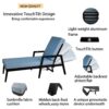 3 Piece Outdoor Patio Lounge Set, 2 Chaise & 1 End Table With Modern Tapered Feet, Pneumatic Adjustable Backrest, Wheels, Sunbrella Cushion - Ember Black / Blue - Image 5