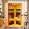 2 Persons Large Glass Front Deluxe Version Hemlock Far Infrared Corner Sauna Room - Natural - Image 8