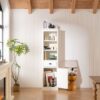 Retro Style 75'' Tall Display Shelf With Cabinet For Hallways Living Room Kitchen - White - Image 2