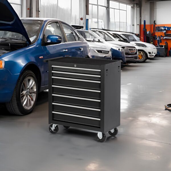 7 Drawer Rolling Tool Chest With Wheels, Multifunctional Tool Box And Storage Cabinet For Garage, Workshop, Or Repair Shop - Black