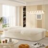 2 In 1 Foldable Sofa Plush Corduroy Sofa Convertible Floor Sofa Bed Deep Seating With Multi Functional Blanket Suitable For Living Rooms - Beige - Image 6