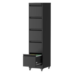 Heavy Duty Metal 5 Drawer Vertical File Cabinet With Lock And Wheels For Home Office - Brushed Nickel
