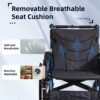 Premium Foldable Transport Wheelchair Frame Double Brakes Adjustable Armrests & Seat Belt Breathable Cushion Anti Backflip 300Lbs Capacity - Black / Blue - Image 5