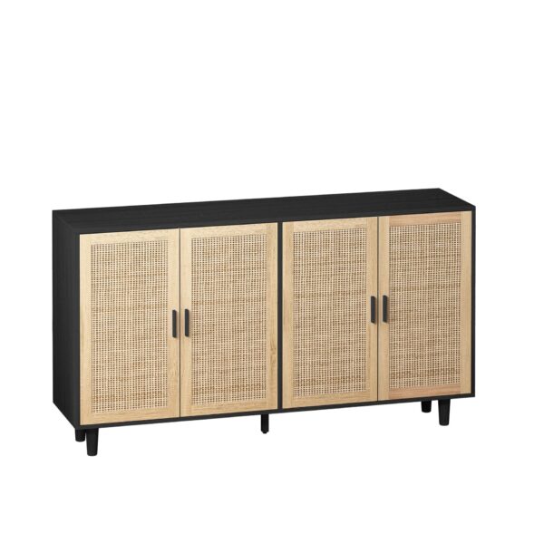 Elegant And Functional 4 Door Rattan Decorative Storage Cabinet For Bedroom, Living Room - Black