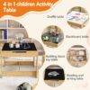 3 In 1 Kids Study Table & Chairs Set Multi Functional Activity Table With Detachable Blackboard Top - Natural Wood - Image 7