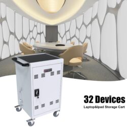 30 And 2 Bay Mobile School Charging Cart Station For Chromebook, Tablet And Laptop Computer With Power Strip Included - Antique White