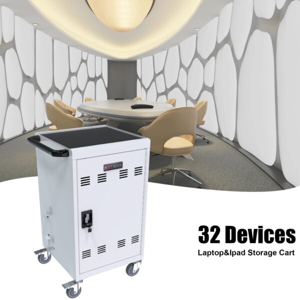 30 And 2 Bay Mobile School Charging Cart Station For Chromebook, Tablet And Laptop Computer With Power Strip Included - Antique White