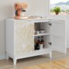 Vintage Carved Buffet Cabinet With Adjustable Shelves, Wooden Decorative Sideboard - White - Image 6